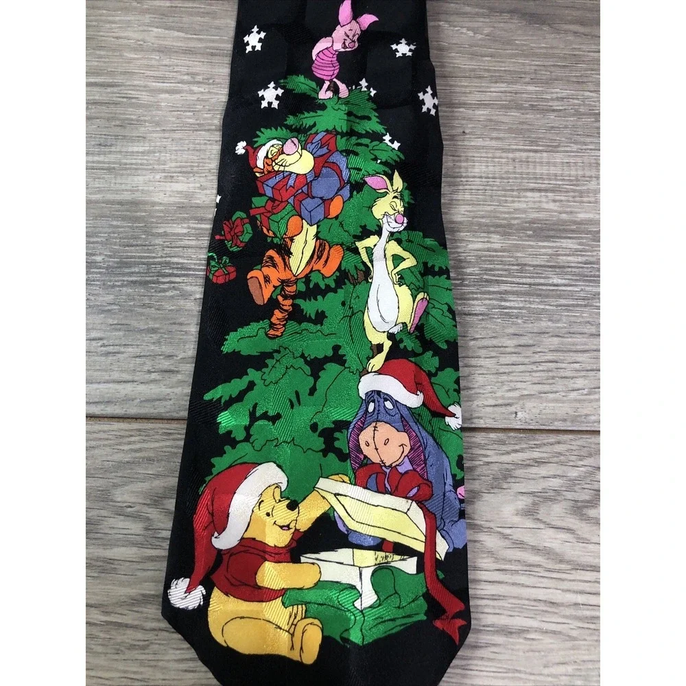 Disney Winnie the Pooh Christmas Tie Mens OS Black Excellent Silk Holiday Tigger